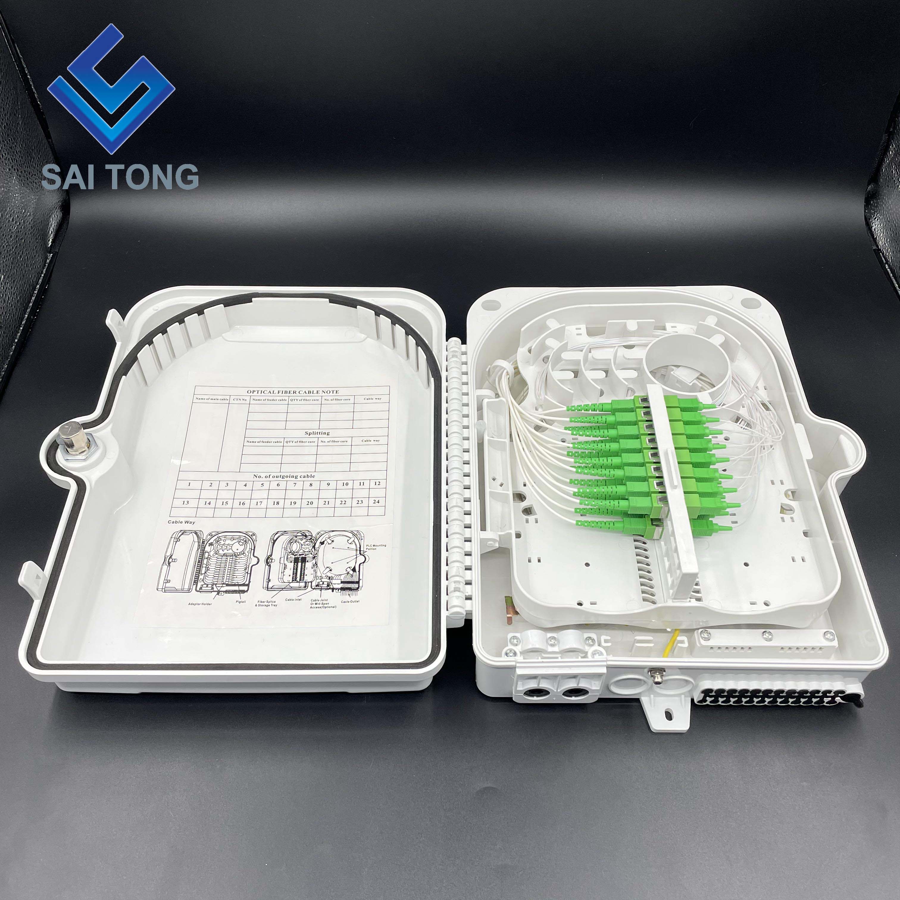 Saitong 24 Core optical fiber distribution box 4 in 24 out optical fiber protection box ABS material 24 cores fiber splice box