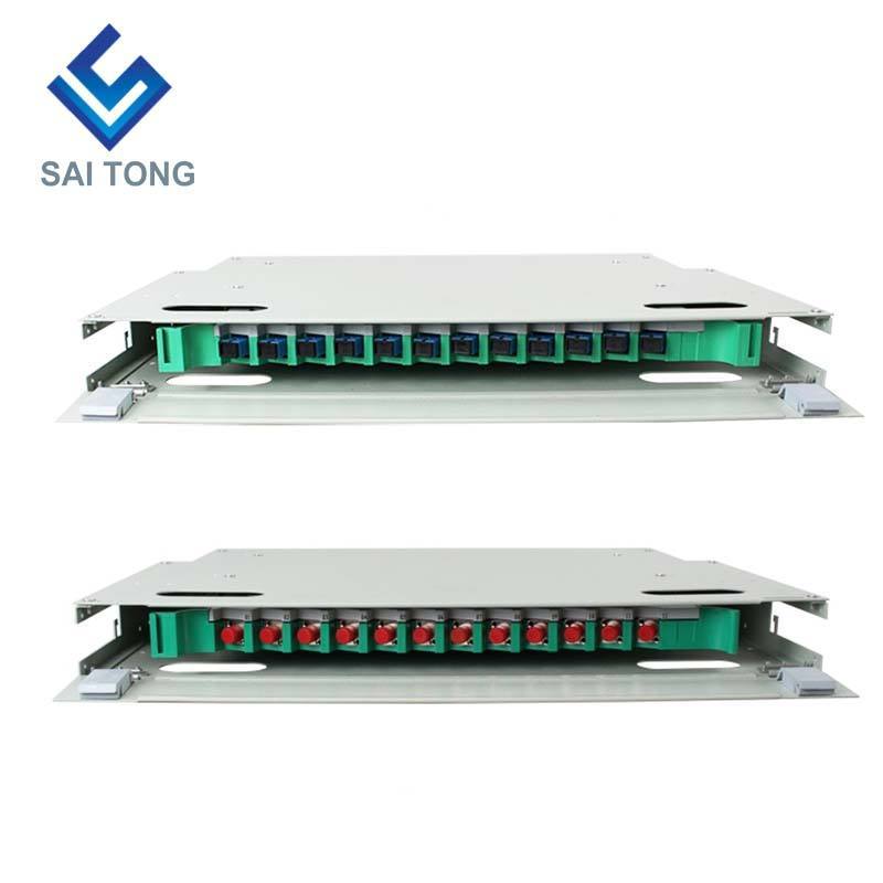 SaiTong FTTH 19 Inch Rack Mount 12 Port Cabinet SC/FC ODF 1 U 12 core Optical fiber Distribution Frame Optional Full Load
