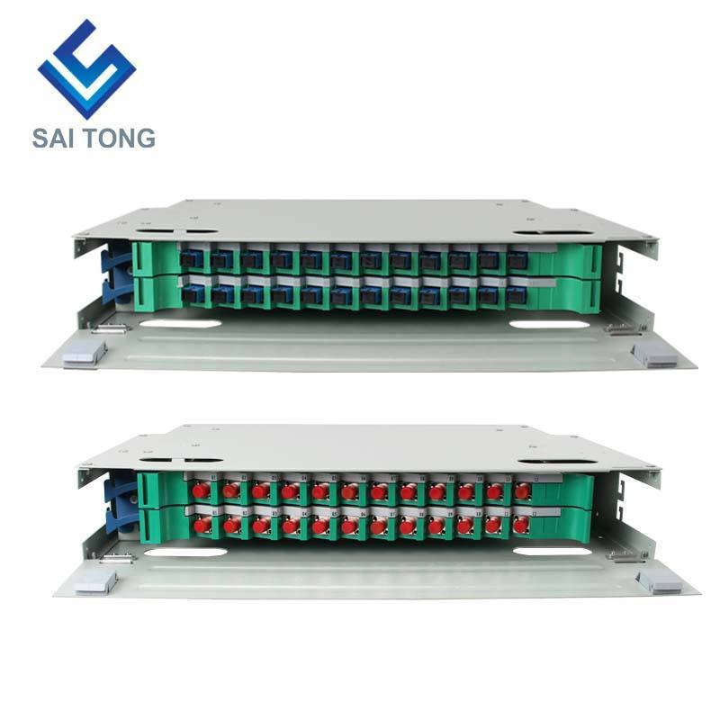 SaiTong FTTH 19 Inch Rack Mounting 24 Port Cabinet SC/FC ODF 2 U 24 core Optical fiber Distribution Frame Optional Full Load